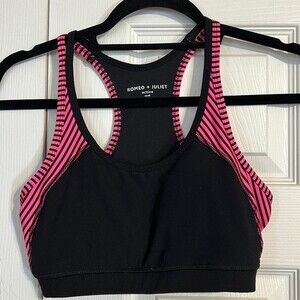 ROMEO & JULIET COUTURE Size Small Black Pink Stripe Sports Bra Removable Padding